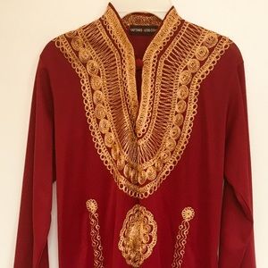Arabic Dress w/Elegant Gold Designs - Red / Gold